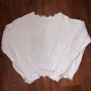 White Distressed Cropped Sweater